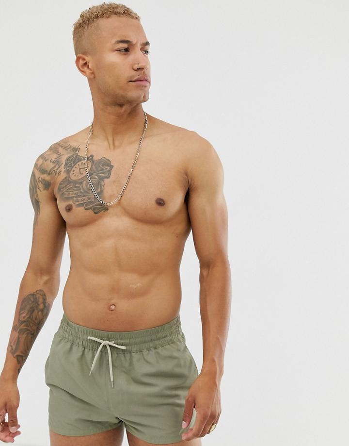 Asos Design Swim Short In Beige Brown With Contrast Drawcord Super Short Length