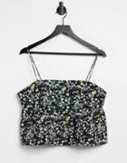 Fashion Union Cami Smock Top With Peplum Hem In Quilted Ditsy Floral Set-black