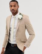 Asos Design Wedding Skinny Oxford Blazer In Camel-beige