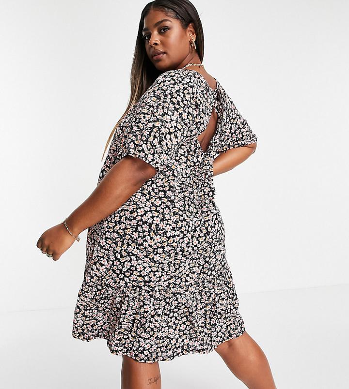 Only Curve Mini Smock Dress With Open Back In Black