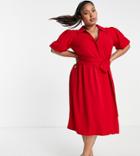Asos Design Curve Belted Shirt Dress In Red