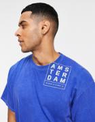 Topman Oversized Fit T-shirt With Amsterdam Shoulder Print In Blue-blues