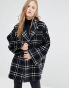 Ganni Double Breasted Coat In Blue Check - Multi