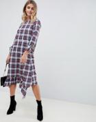 Asos Design Soft Trapeze Midi Dress With Pephem In Check-multi
