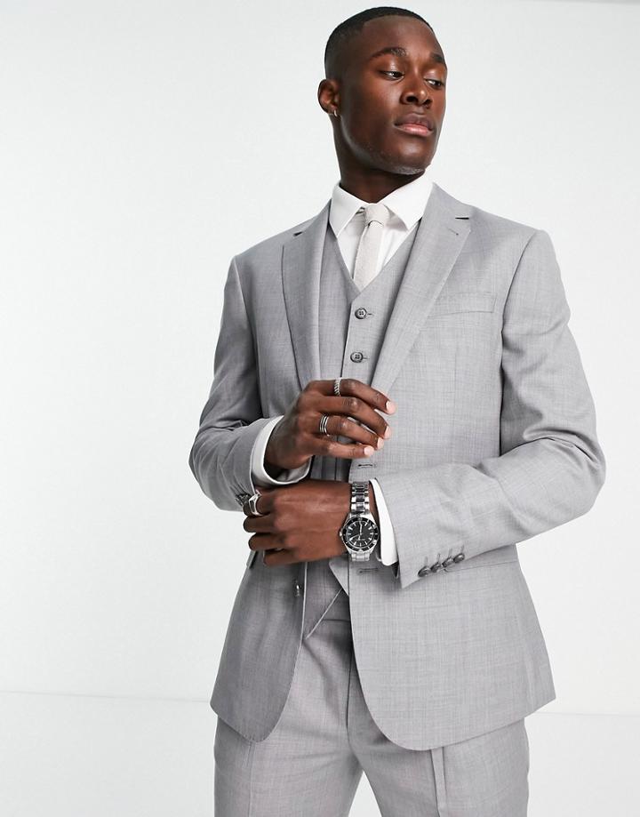 Noak Slim Suit Jacket In Ice Gray Super-120s Fine Pure Wool Melange