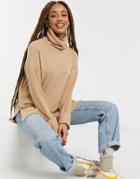 Stradivarius Ribbed Roll Neck Sweater In Beige-neutral