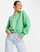 Asos Design Crew Neck Sweater In Rib With Fluffy Yarn In Green