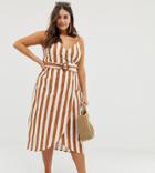 Asos Design Curve Wrap Midi Dress With Buckle Belt In Stripe-multi