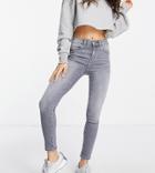 Dr Denim Petite Lexy Mid Rise Super Skinny Jeans In Washed Gray