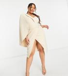 Lavish Alice Plus Tailored One Shoulder Cape Midi Dress In Cream-white