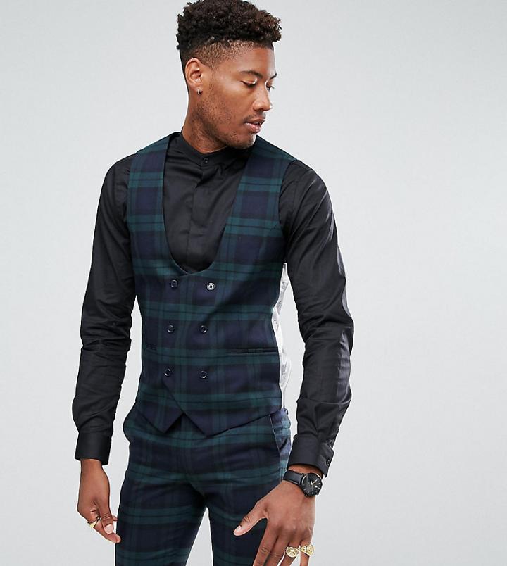 Noose & Monkey Tall Super Skinny Suit Vest In Check - Green