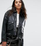 Missguided Leather Look Trucker Jacket - Black