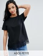 Asos Petite T-shirt With Lace Detail - Black