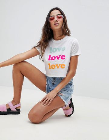 Asos Design Crop T-shirt With Love Print - White