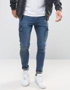 Asos Super Skinny Jeans With Cargo Details In Smokey Blue - Blue