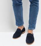Silver Street Wide Fit Woven Loafers In Navy Suede - Blue