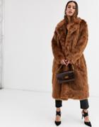 Glamorous Longline Faux Fur Coat-brown