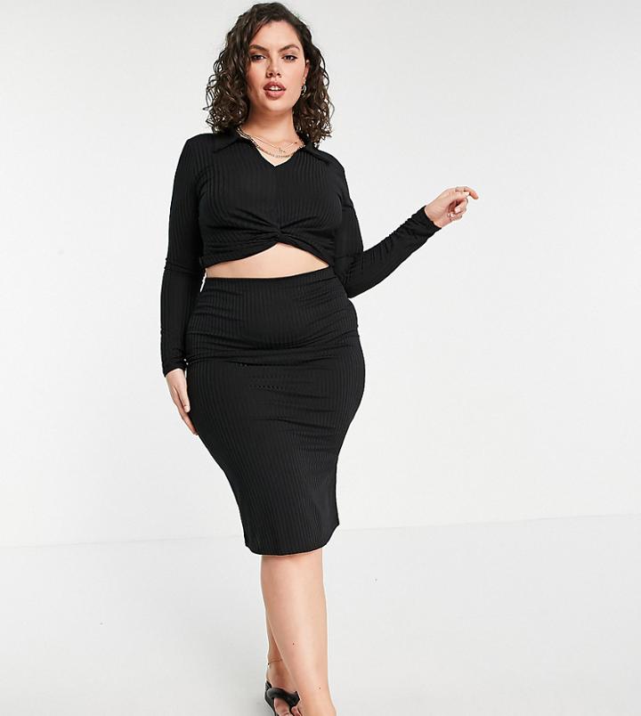 Missguided Plus Coordinating Ribbed Midi Skirt In Black