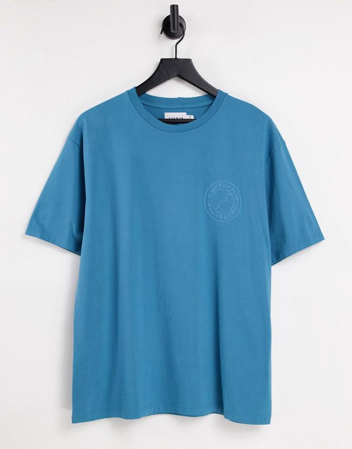 Topman Oversized Fit T-shirt With Front And Back Cali Circle Print In Mid Blue-blues