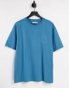 Topman Oversized Fit T-shirt With Front And Back Cali Circle Print In Mid Blue-blues