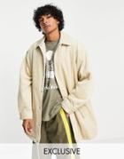 Collusion Cord Oversized Coat In Beige-neutral