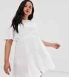 Boohoo Plus Tiered Smock Dress In White - White