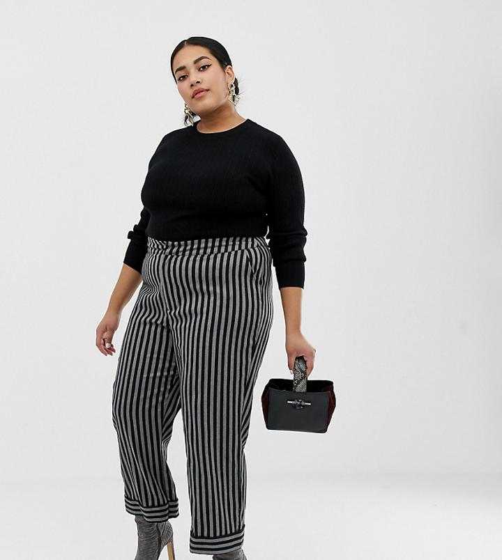 Lost Ink Plus Tailored Pants In Stripe - Black