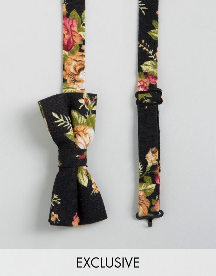 Reclaimed Vintage Inspired Floral Bow Tie In Black - Black