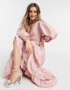 Dream Sister Jane Maxi Dress With Ruffle Skirt And Showy Embellishment In Jacquard-pink