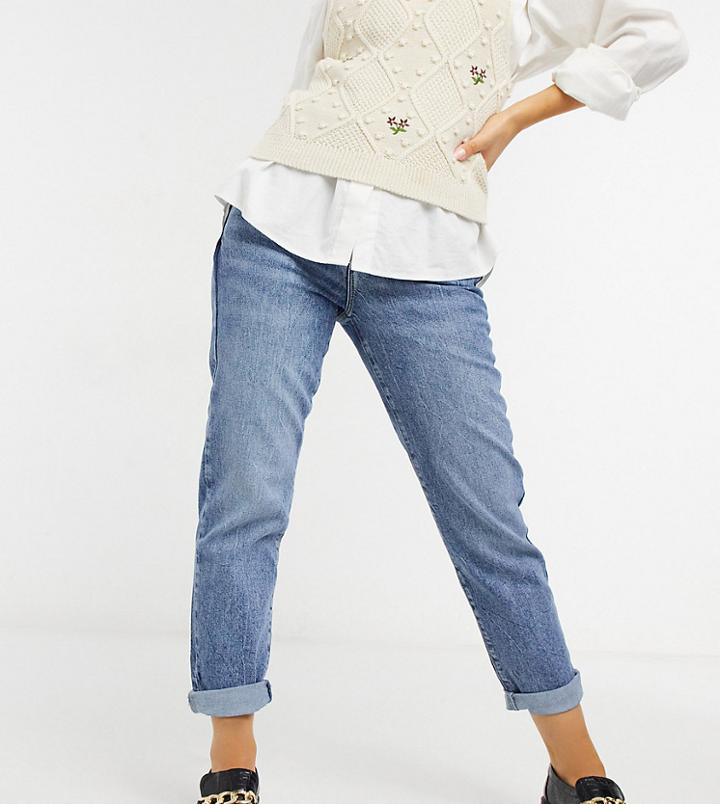 New Look Petite Waist Enhance Mom Jeans In Blue-blues