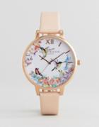 Olivia Burton Ob15pp12 Big Dail Floral Leather Watch In Pink - Pink