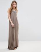 Vero Moda Maxi Dress With Crochet Trim - Brown