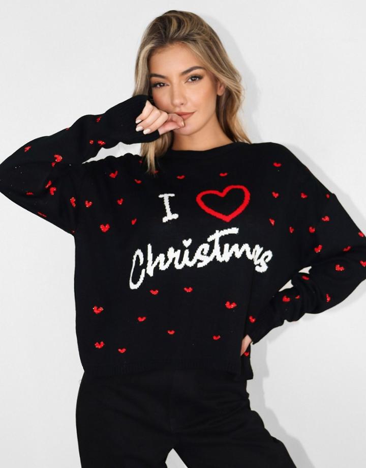 Missguided I Love Christmas Sweater In Black