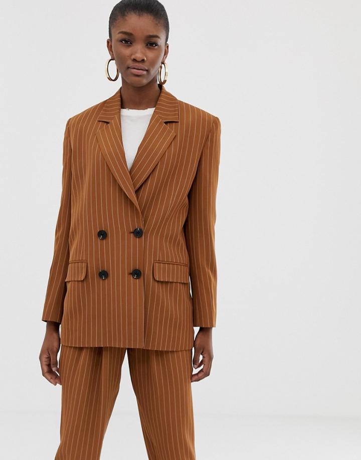 Asos Design Pinstripe Sharp Shoulder Blazer-multi