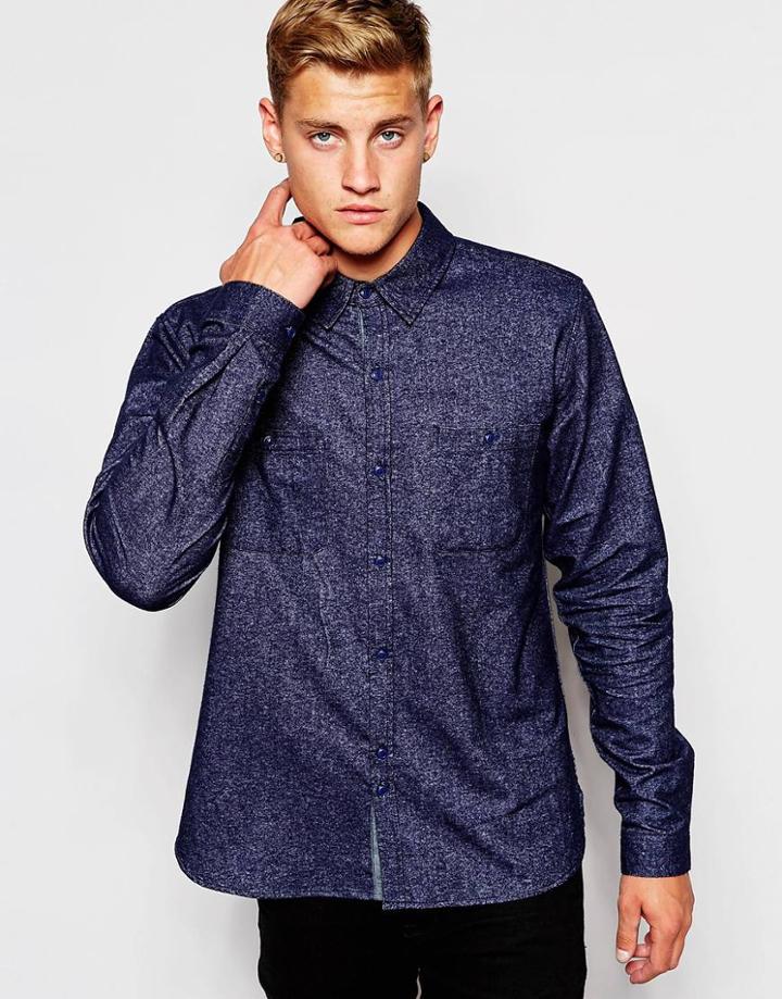 D-struct Templehof Brushed Flannel Shirt - Navy