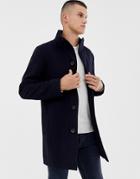 French Connection Wool Blend Funnel Neck Coat-navy