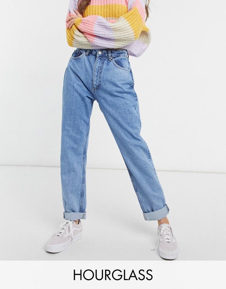 Asos Design Hourglass High Rise 'slouchy' Mom Jeans In Brightwash-blues