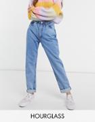 Asos Design Hourglass High Rise 'slouchy' Mom Jeans In Brightwash-blues
