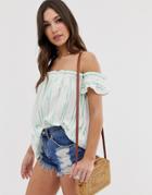 Asos Design Off Shoulder Sun Top In Organic Cotton In Stripe - Multi