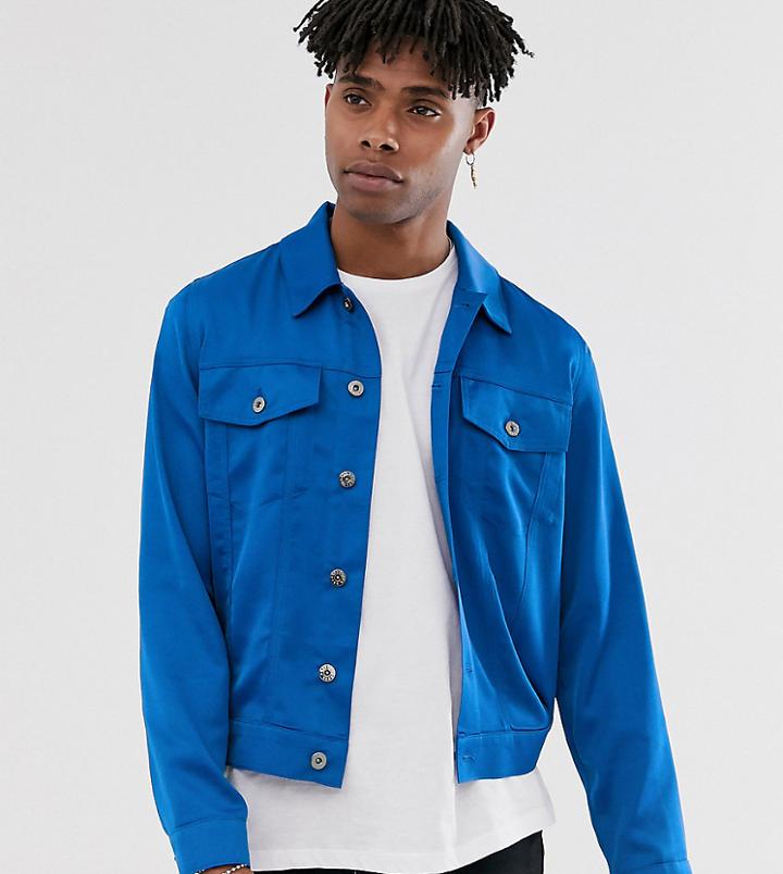 Heart & Dagger Satin Trucker Jacket In Blue