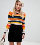 Asos Design Petite Ribbed Sweater In Fine Knit In Stripe-multi