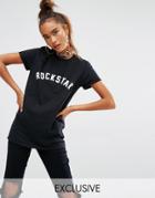 Adolescent Clothing Boyfriend T-shirt With Rockstar Print - Black
