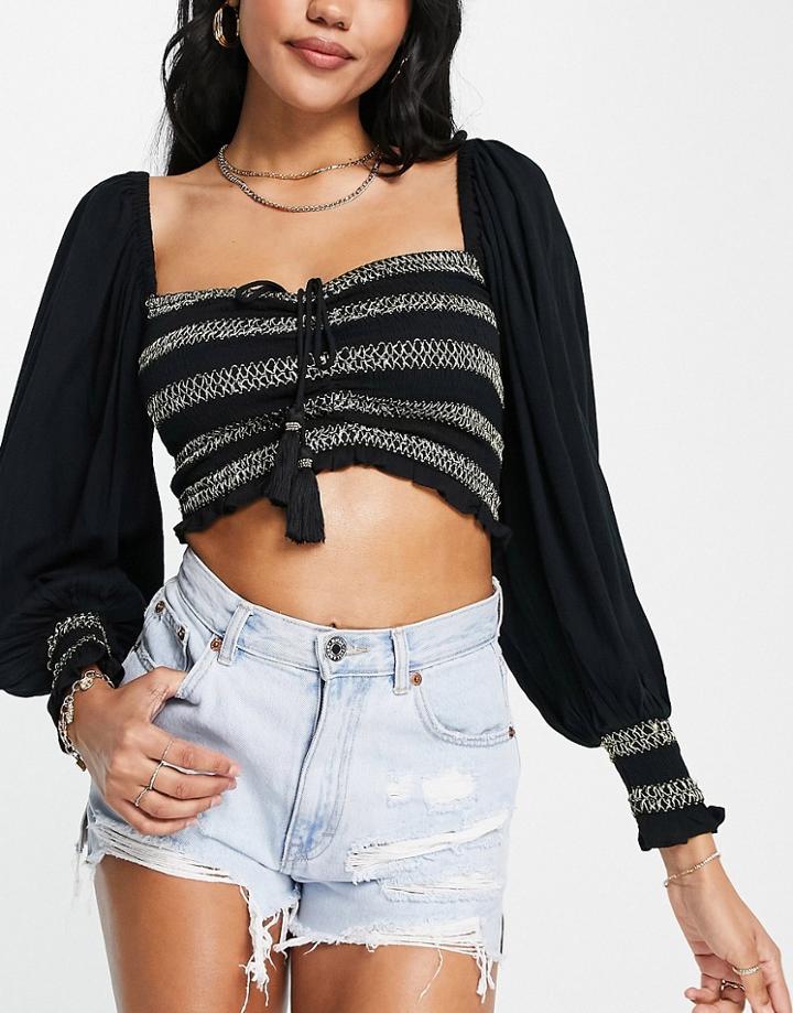 River Island Shirred Beach Crop Top In Black - Part Of A Set