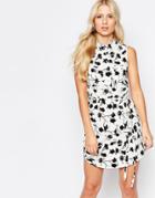 Parisian Sleeveless Shirt Dress In Vine Print - White