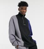 Collusion Oversized Funnel Neck Sweatshirt With Half Zip In Color Block-multi