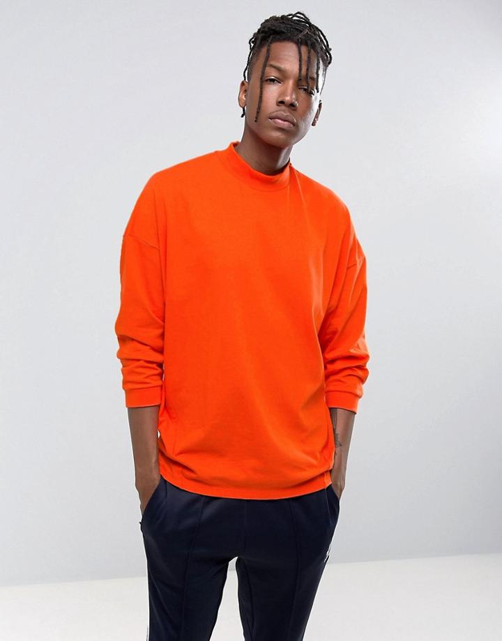 Asos Oversized T-shirt With High Neck And Cropped Arm In Red - Red