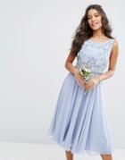 Maya Midi Dress With Lace Embellishment And Circle Skirt In Chiffon - Blue