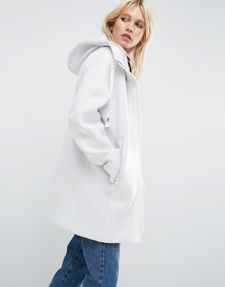 Asos Bonded Jacket With Statement Zip - White