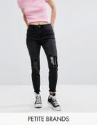 New Look Petite Sequin Knee Fray Hem Jeans - Black
