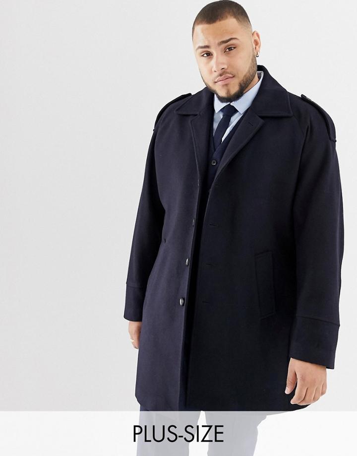 Gianni Feraud Plus Premium Wool Blend Raglan Trench - Navy